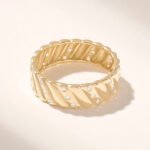 14k Gold Natural Diamond Pave Wedding Band: Thick Women's Alliance Ring - Image 7