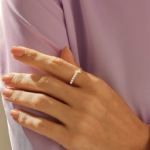 18K Solid Gold Pave Bypass Wedding Ring - Image 3