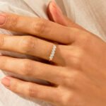 14k Gold Elegant Natural Diamond Marquise Wedding Ring, Slanted 6 Stone Stackable Band - Image 3