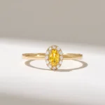 14K Solid Gold Diamond Oval Citrine Ring - Image 2