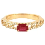 14K Solid Gold Diamond and Ruby Cocktail Ring
