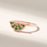 14K Solid Gold Pave Emerald Boho Ring - Image 5