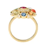 18K Solid Gold Nine Precious Gems "Nav ratan" Statement Ring For Women - Image 4