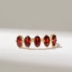 18K Solid Gold 5 Stone Oval Garnet Ring - Image 2