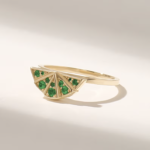 14K Solid Gold Pave Emerald Boho Ring - Image 6