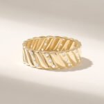 14k Gold Natural Diamond Pave Wedding Band: Thick Women's Alliance Ring - Image 2