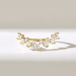 18K Solid Gold Alternating Round Natural Diamond Curve Ring | Stackable Dainty Wishbone - Image 2