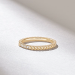 Pave Natural Diamond Arrow Engraved Ring | 14k Solid Gold Wedding Ring for Women - Image 4