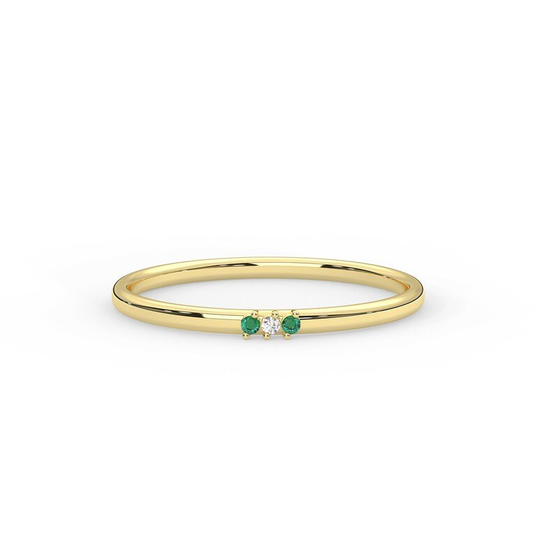 14k solid gold 1 2 mm natural emerald and diamond ring az 2365 1