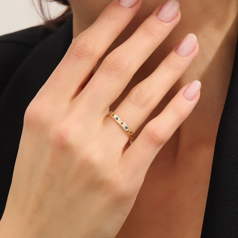 14k solid gold alternating sapphire wedding band pb0054 1