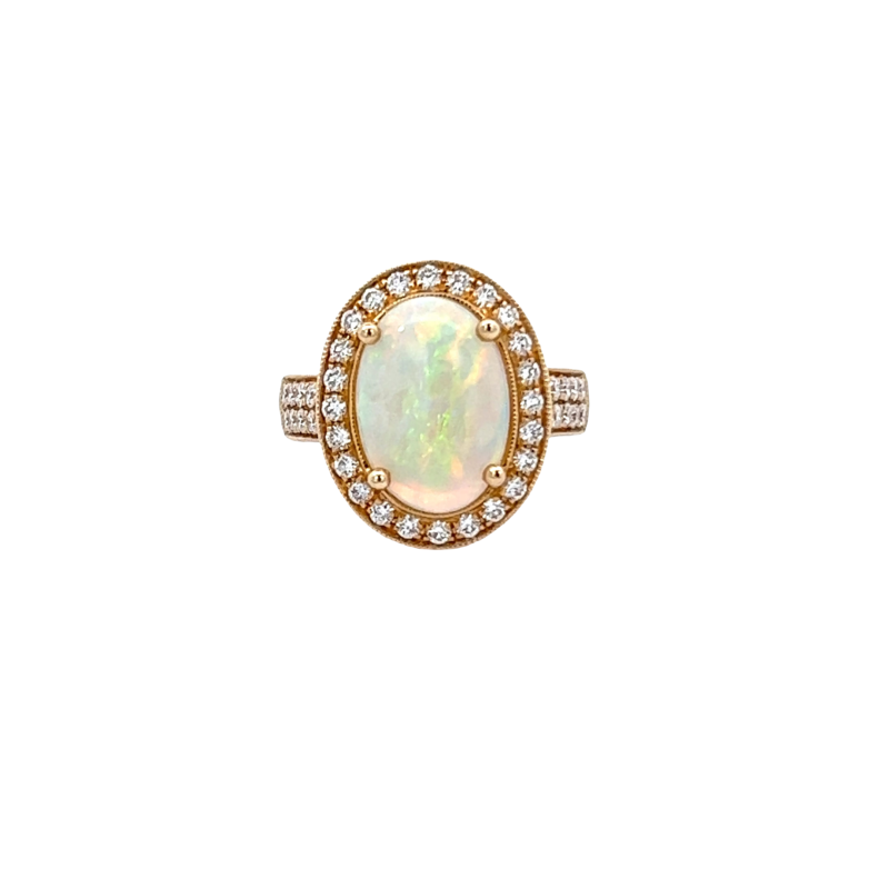 14k solid gold and round cut diamond opal ring ks0127 1