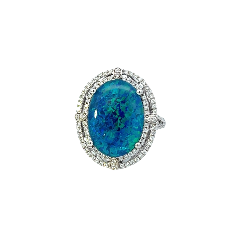 14k solid gold and round cut diamond oval opal ring ks0122 1