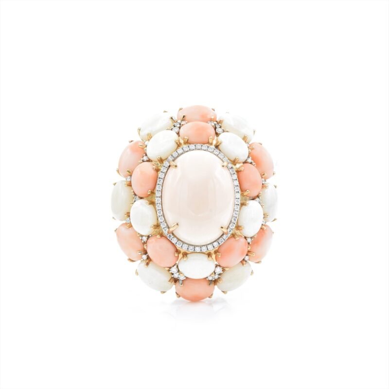 14k solid gold angel coral and opal with diamond ring ks000e 1