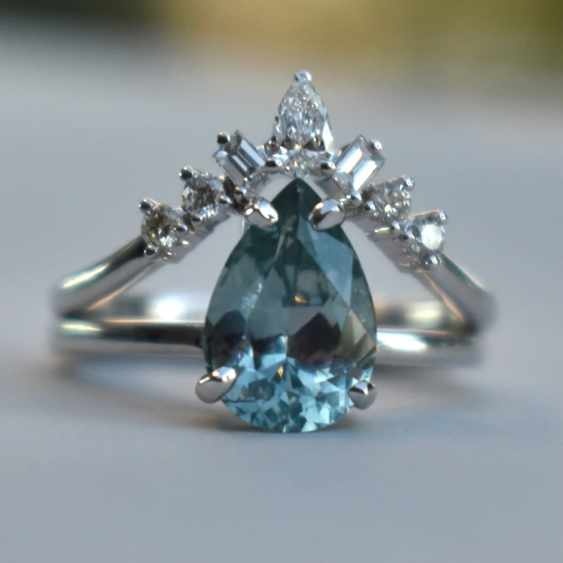 14k solid gold aqua blue sapphire engagement ring set ms 48 1