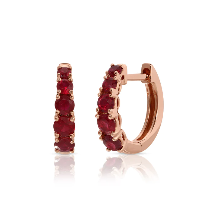 14k solid gold graduated ruby huggies ru 09 1