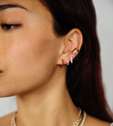 14k solid gold graduated ruby huggies ru 09 2