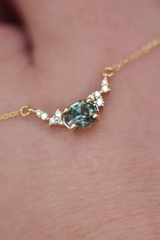 14k solid gold green montana sapphire cluster necklace ms 28 1