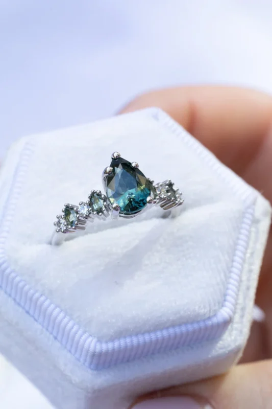 14k solid gold green sapphire and diamonds engagement ring ms 112 1