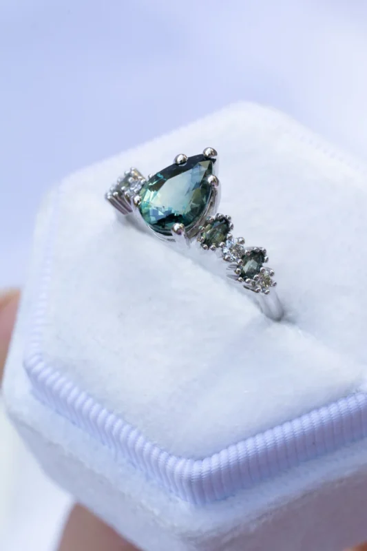 14k solid gold green sapphire and diamonds engagement ring ms 112 2