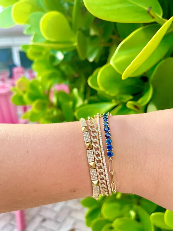 14k solid gold half blue sapphire tennis and paperclip chain bracelet 7a 2