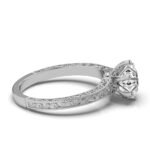 18k Solid Gold Hand Crafted Engraved Moissanite Diamond Engagement Ring - Image 4