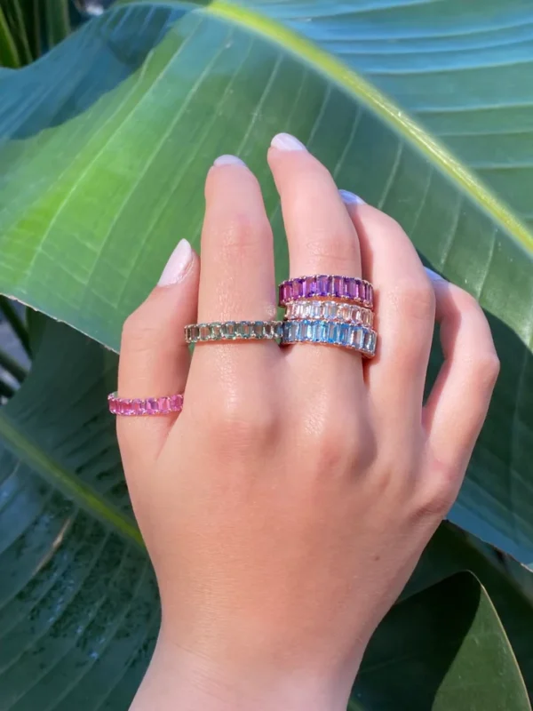 14k solid gold pink sapphire emerald cut eternity band 1600 2