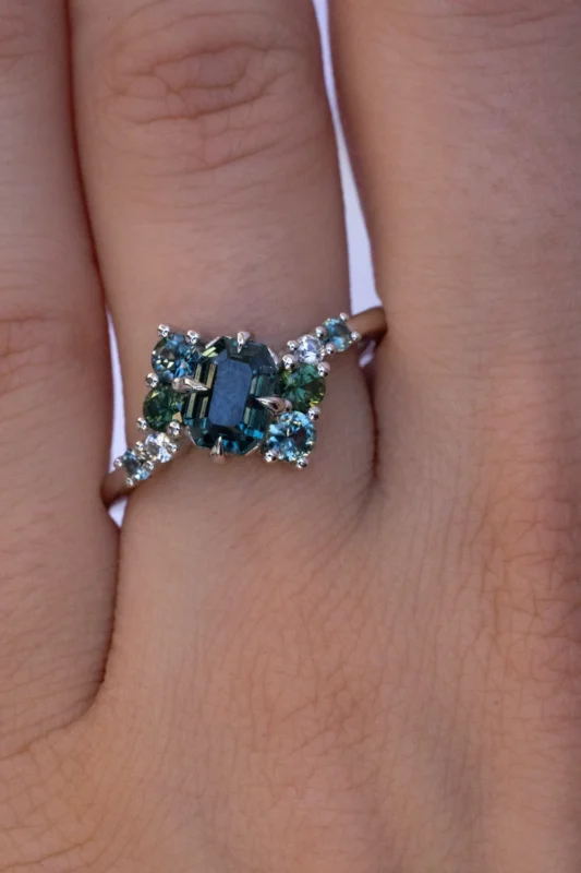 14k solid gold teal sapphire cluster ring ms 101 1