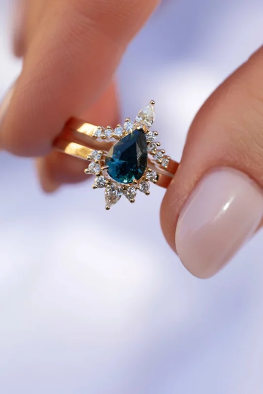 14k solid gold teal sapphire engagement ring with diamonds ms 76 2