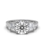 14K Solid Gold Three Stone Princess Cut Lab Grown Diamond Engagement Ring