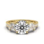 14K Solid Gold Three Stone Princess Cut Lab Grown Diamond Engagement Ring - Image 6