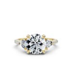 14K Solid Gold Three Stone Trillion Lab Grown Diamond Engagement Ring - Image 6