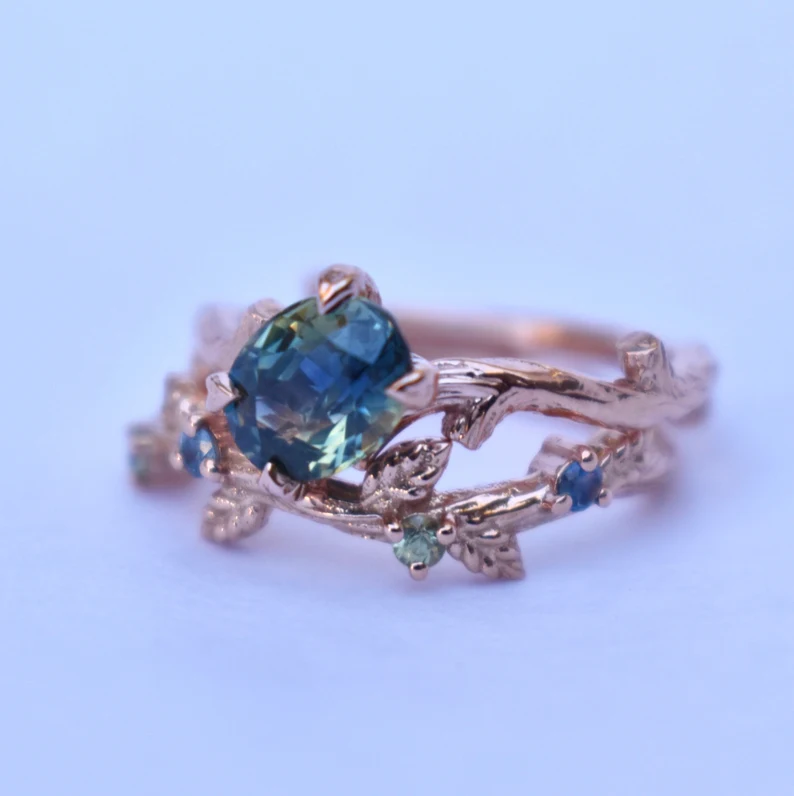 14k solid gold twig leaf engagement ring ms 100 1